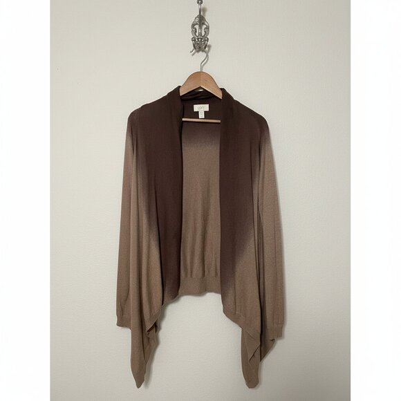 Loft · Large · Open Front Cardigan · Ombre Asymmetrical Knit Sweater · Brown - Picture 1 of 9